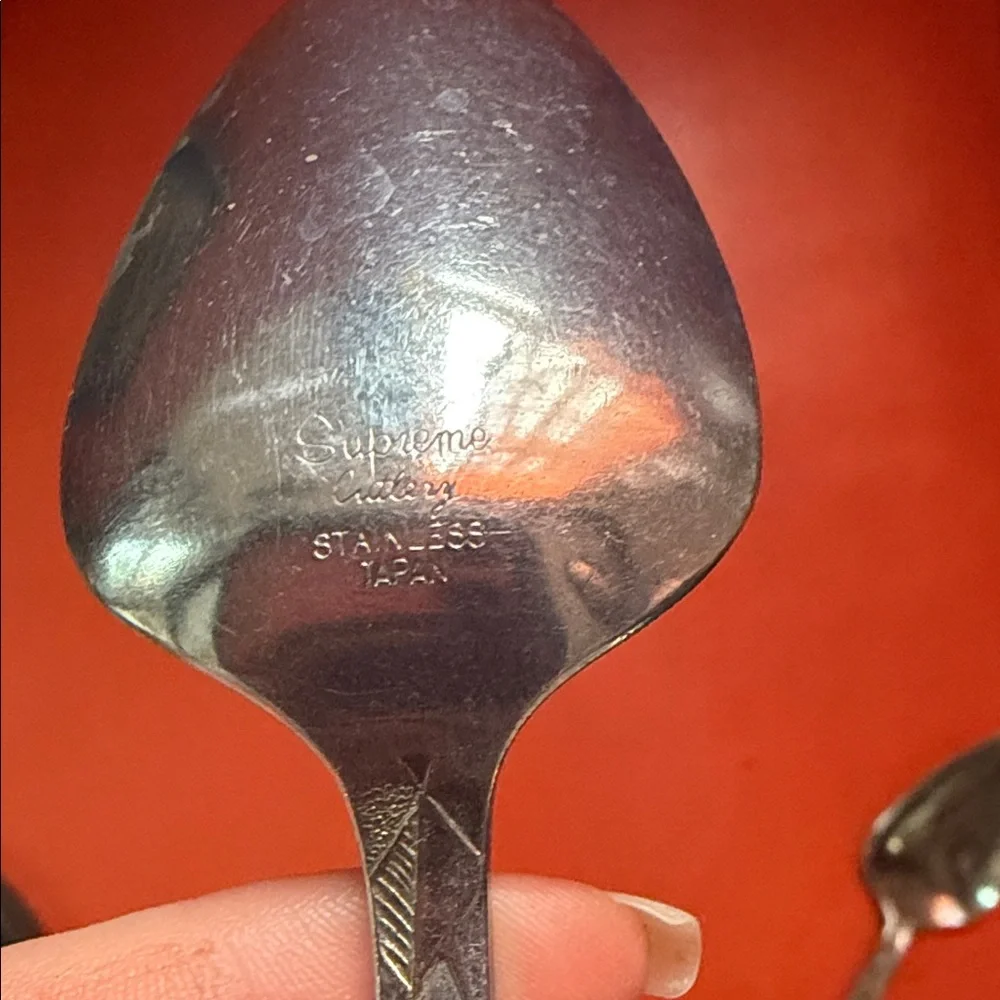 Vintage Geometric Handle Stainless Spoons - Set of 2